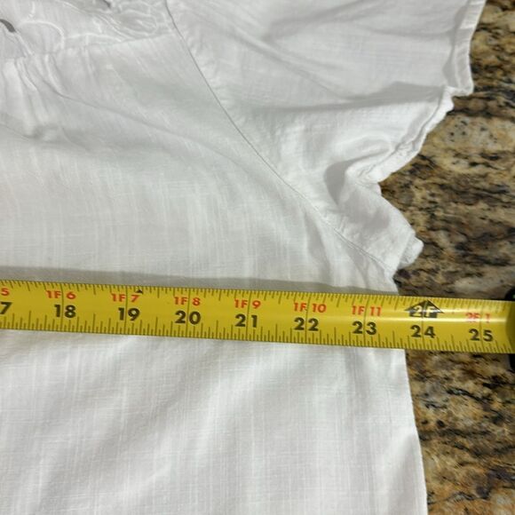 Knox Rose White Short Sleeve V-Neck Woven Eyelet Top Blouse Size L - Picture 7 of 8